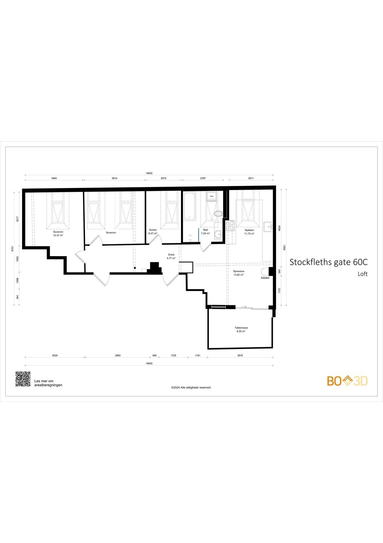 Dersom det er behov kan tv-stue enkelt gjøres om til soverom slik at leiligheten blir en godt fungerende 4-roms. Galleribilde