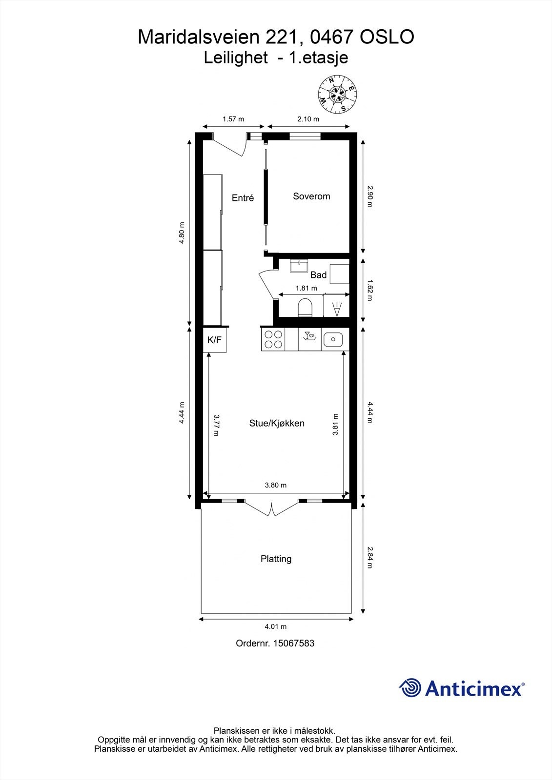 Gjennomgående 2-roms med 11kvm solrik markterrasse, stue/kjøkken, bad, et deilig soverom, og en innbydende entré. Galleribilde