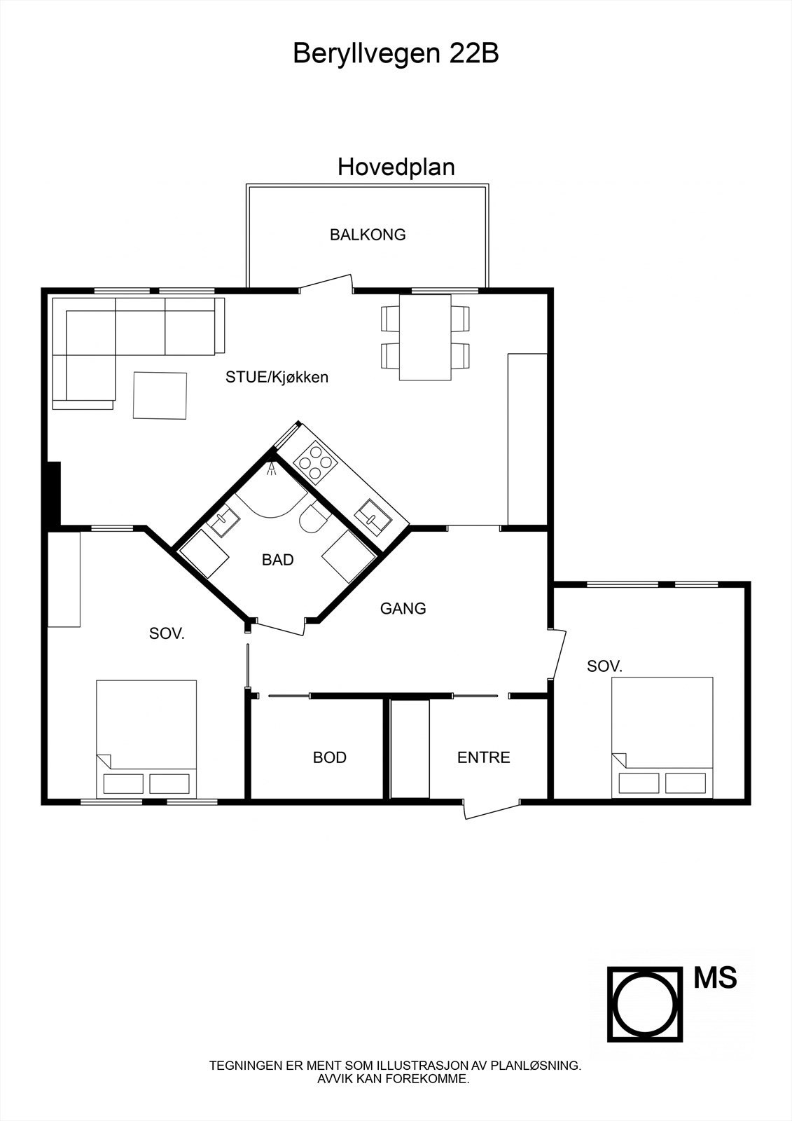 Floorplan letterhead - Beryllvegen 22B - Hovedplan - 2D Floor Plan.jpg Galleribilde