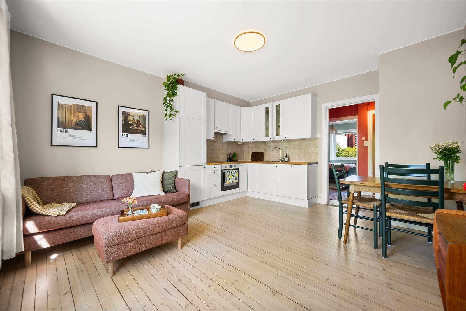 Hvitevarene er integrerte, og består av platetopp, stekeovn, oppvaskmaskin og kjøl/fryseskap. Kullfilterventilator over kokeplassen. Galleribilde