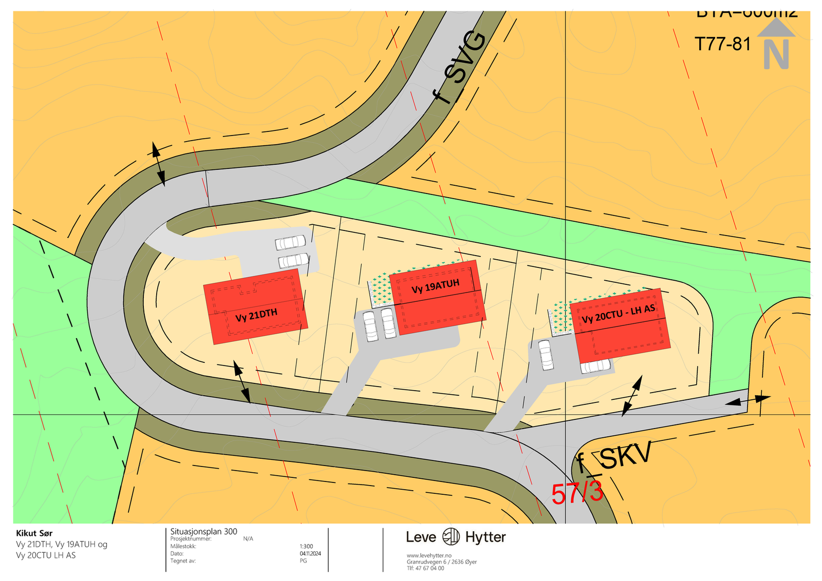 Situasjonsplan. I denne annonsen er tomten i midten priset med sokkelhytte. Galleribilde