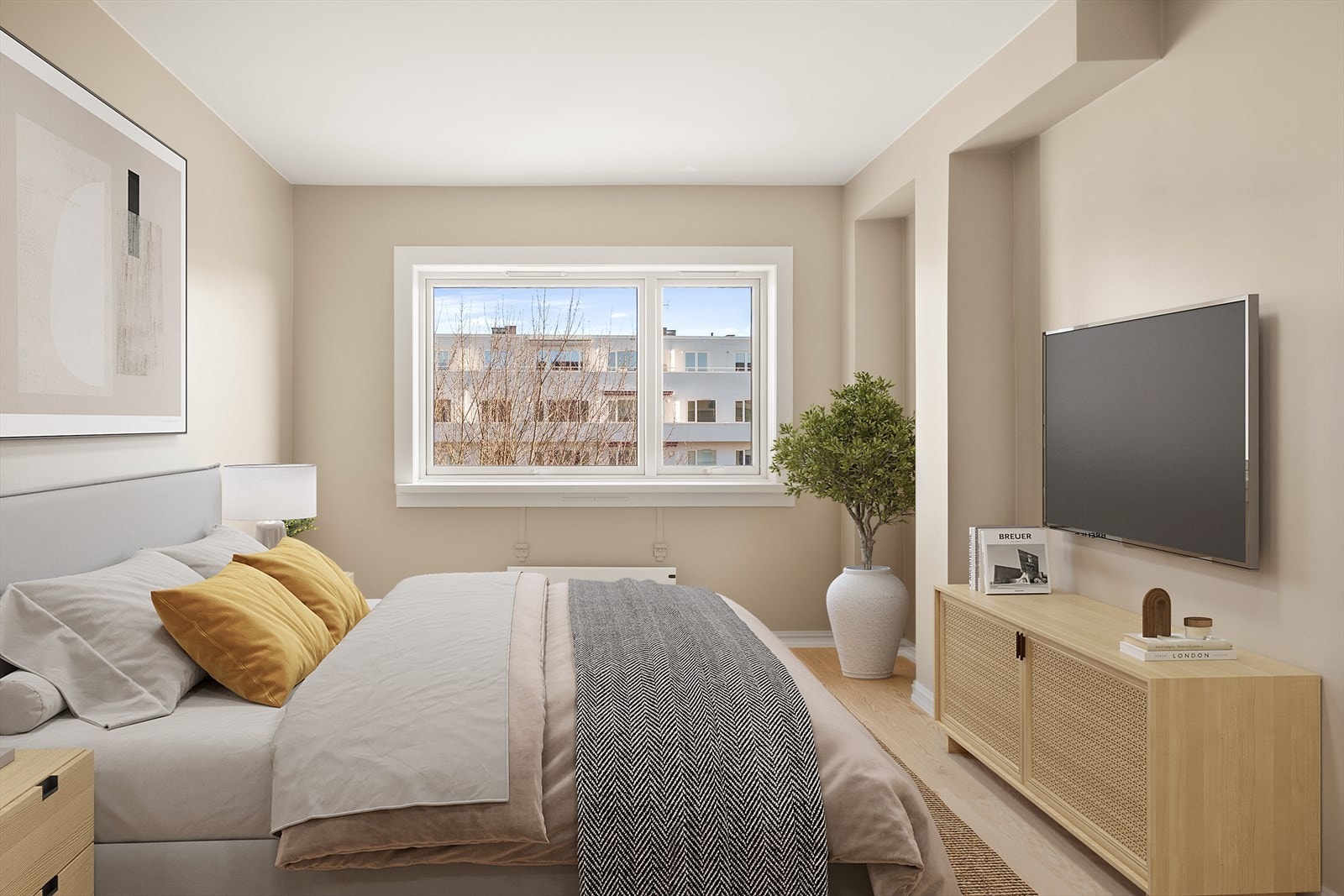 Stort hovedsoverom med plass til stor seng og nattbord (Digital styling) Galleribilde