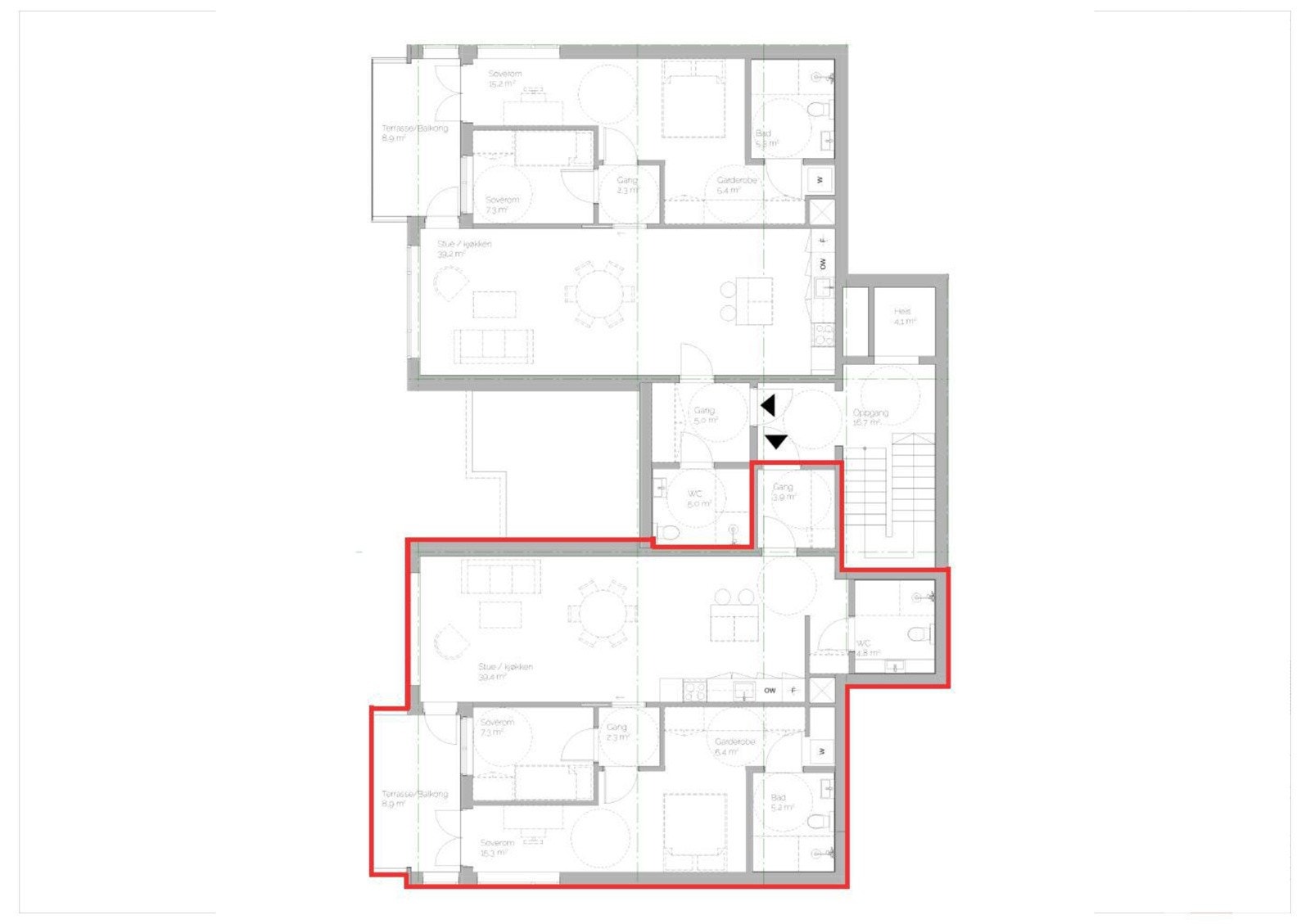 Plantegning fra seksjonering og kun ment som illustrasjon. Det tas forbehold om eventuelle avvik. Galleribilde