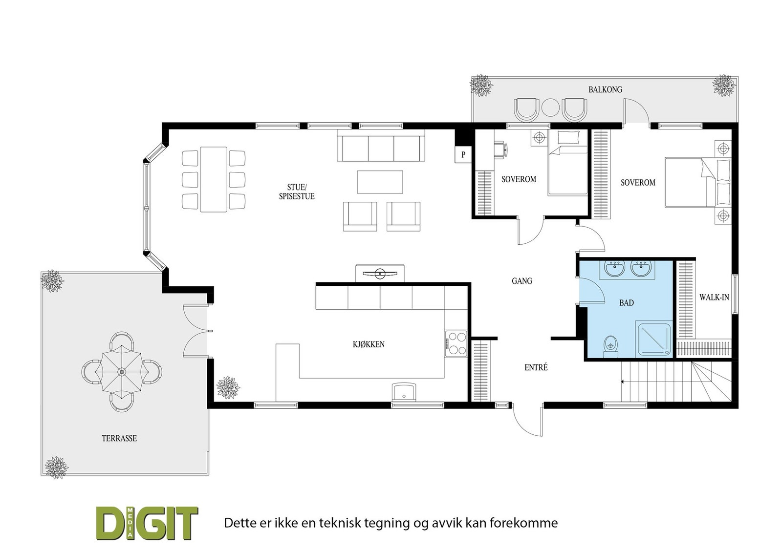 Plantegning - Hovedetasje. Galleribilde