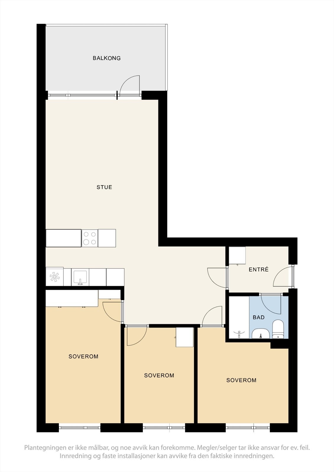 Alternativ planløsning (kun for illustrasjon). Megler har ikke undersøkt muligheten for flytting av kjøkken. Galleribilde