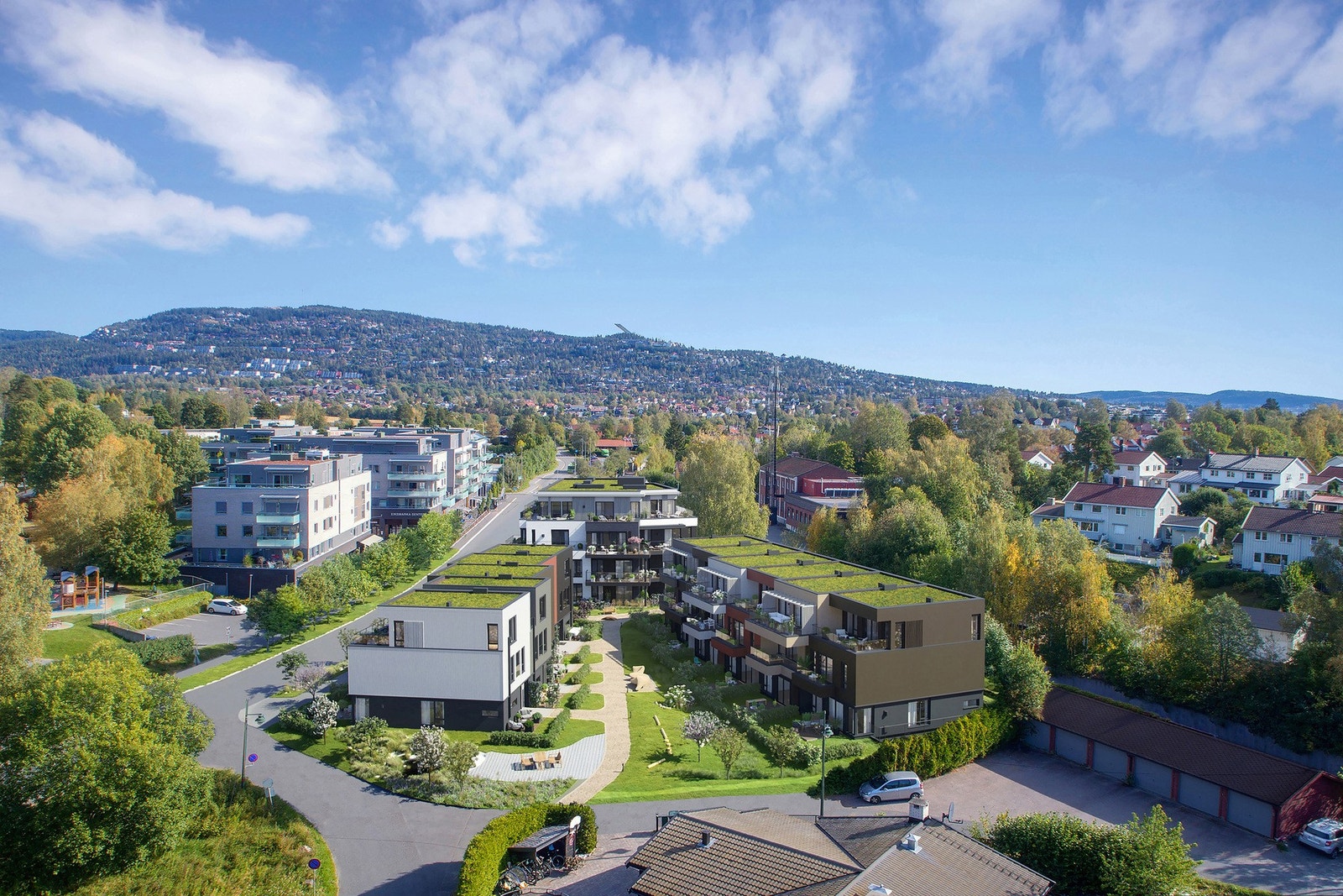 Oversiktsbilde med utsikt til Holmenkollåsen