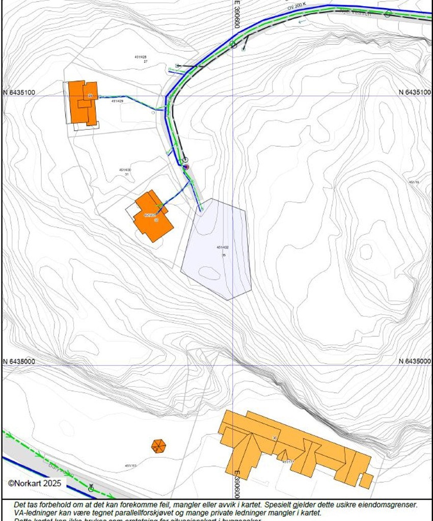 Tomtekart som viser vann/avløpsledninger og tomtegrenser Galleribilde