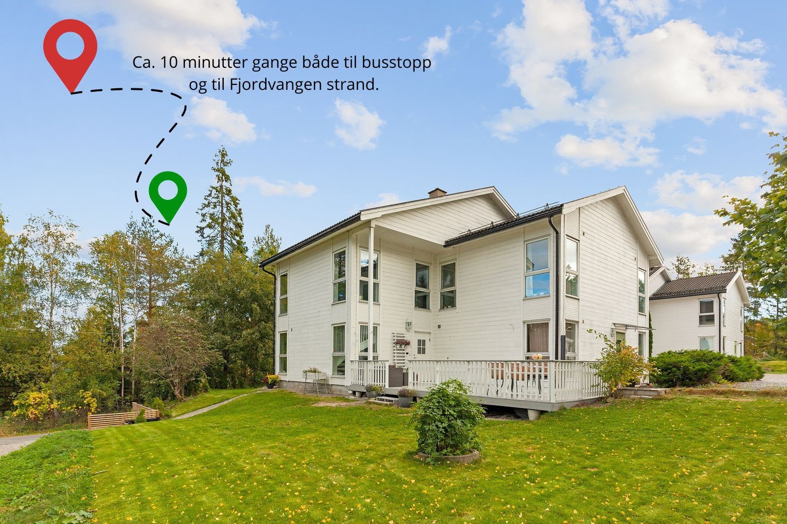 Fra boligen er det bare 10 minutters gange til Fjordvangen busstopp, samt 10 minutters gange ned til idylliske Fjordvangen strand. Galleribilde