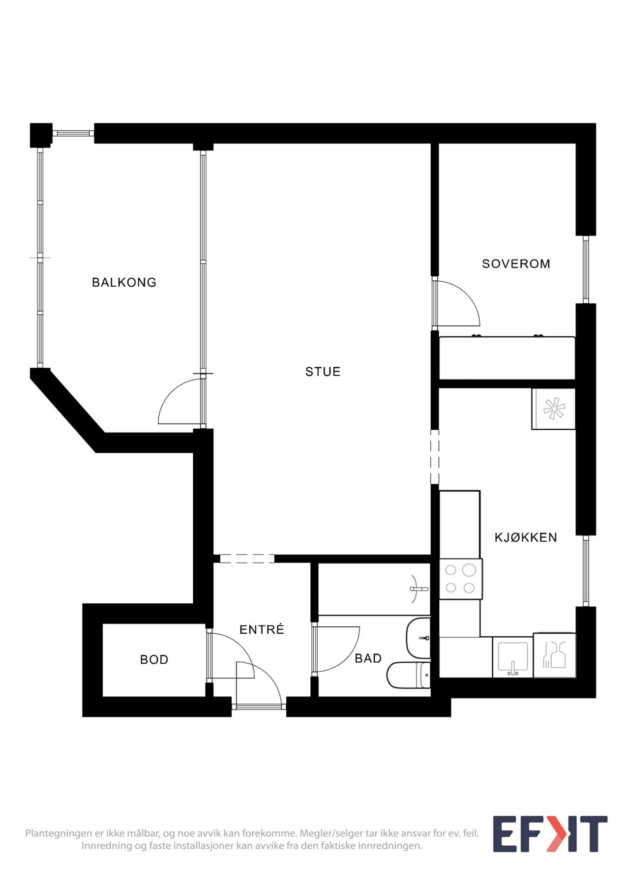 Plantegning som viser planløsningen av leiligheten. Galleribilde