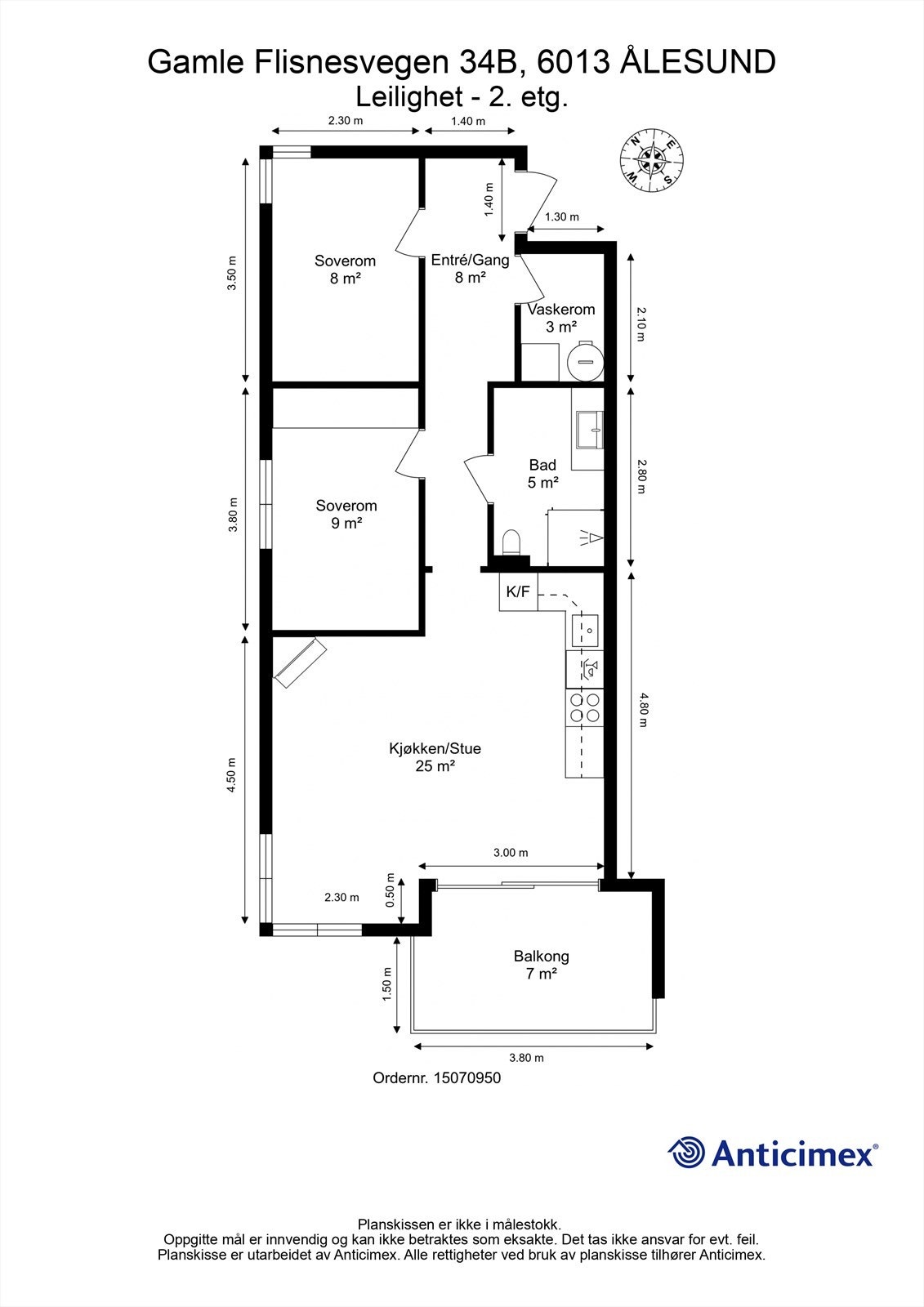Målsatt plantegning 2. etasje Galleribilde