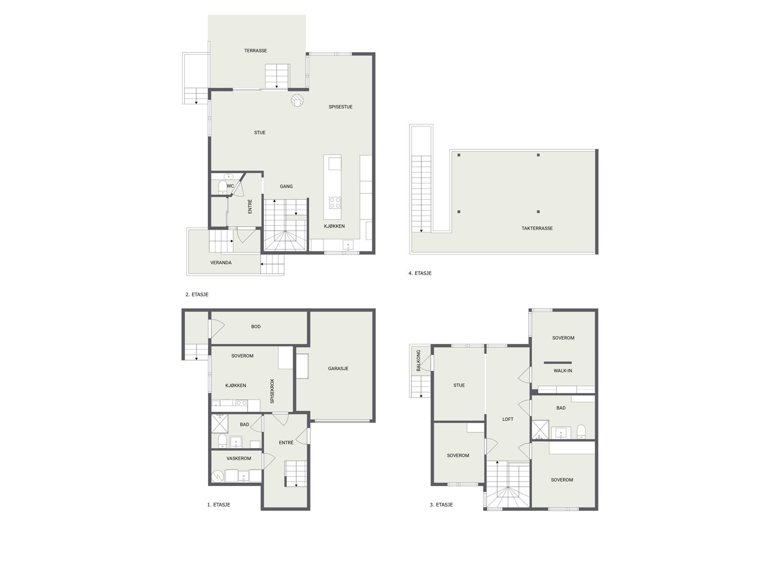 Plantegning - Alle plan + takterrasse (dagens løsning). Galleribilde