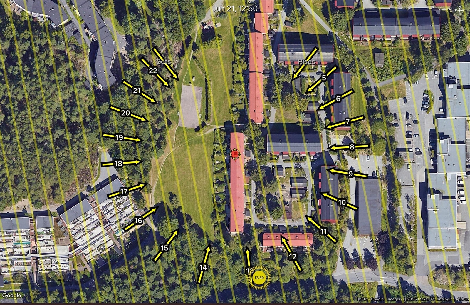 Soldiagram pr 21. juni. Kveldssolen kan nytes på balkongen. Galleribilde