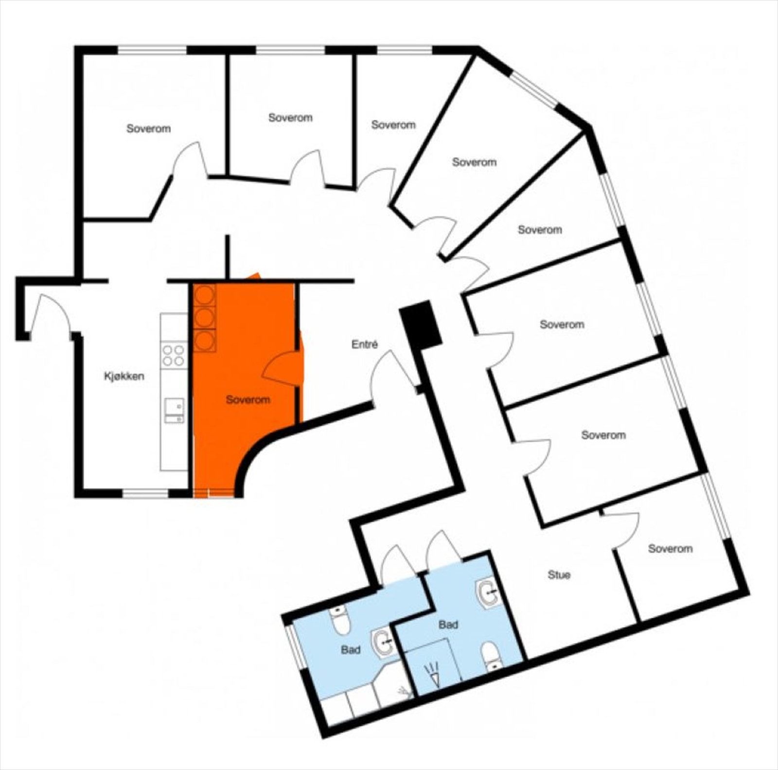 Plantegning - rom 1 Markert i oransje Galleribilde
