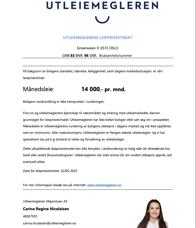 Utleiemeglerens utleieestimat Galleribilde