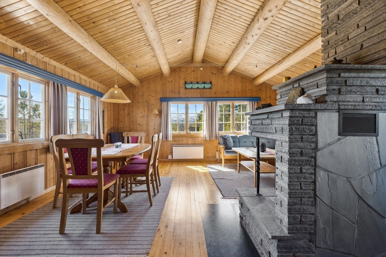 Rikelig med plass til både spisestue og sofagruppe. Godt med lysinnslipp. Galleribilde