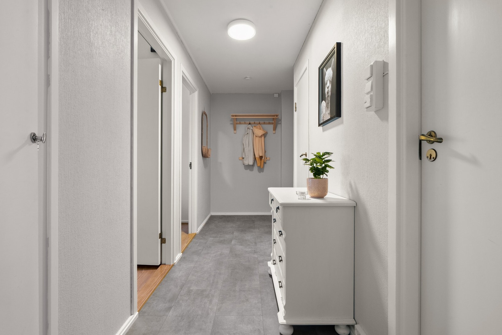 Stor gang med integrert skap/kott og plass til garderobeskap. Galleribilde