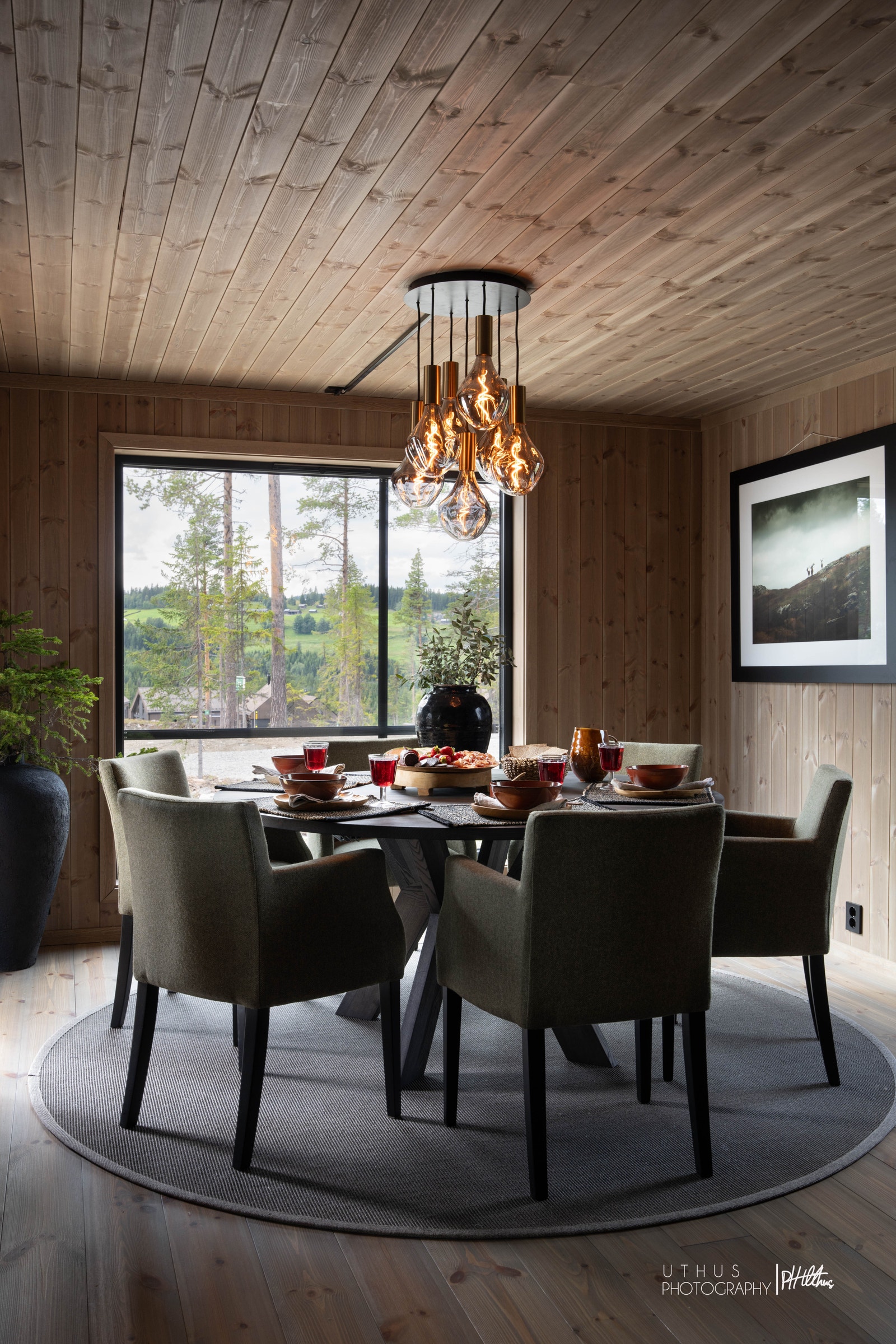 Mange og store vindusflater gir rikelig med naturlig lys og slipper utsikten inn Galleribilde