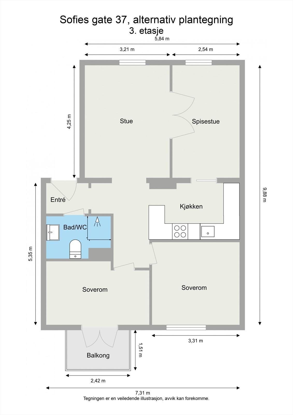 Alternativ planløsning, det tas forbehold om eventuell søknad og godkjenning hos styret og kommunen. Galleribilde