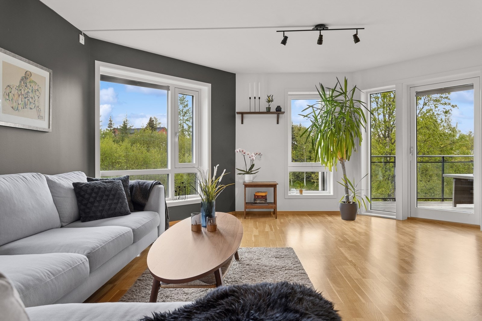 Det er store vindusflater som slipper inn godt med naturlig lys som skaper en god atmosfære. Galleribilde