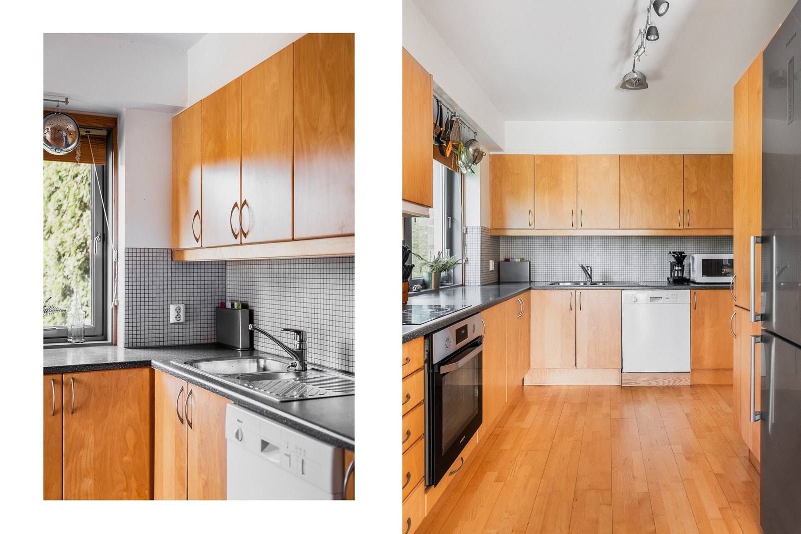 Integrert koketopp, stekeovn og oppvaskmaskin. Fliser over benk og god benkeplass. Galleribilde