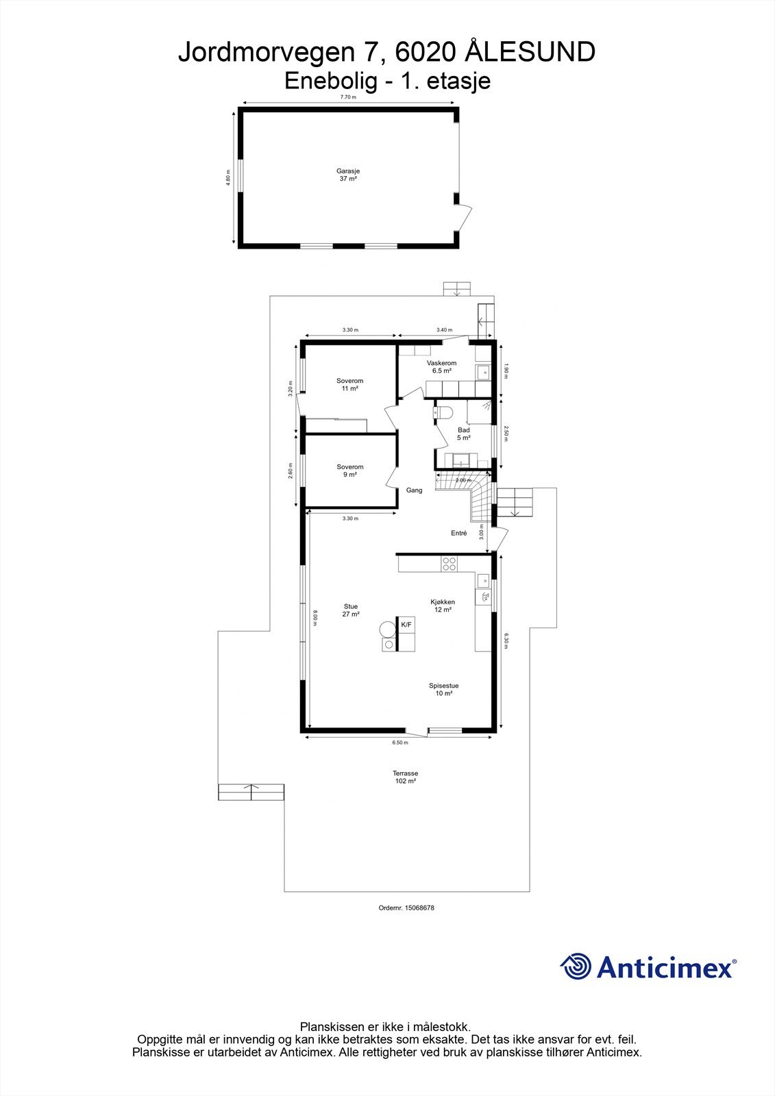 Målsatt plantegning 1. etasje Galleribilde