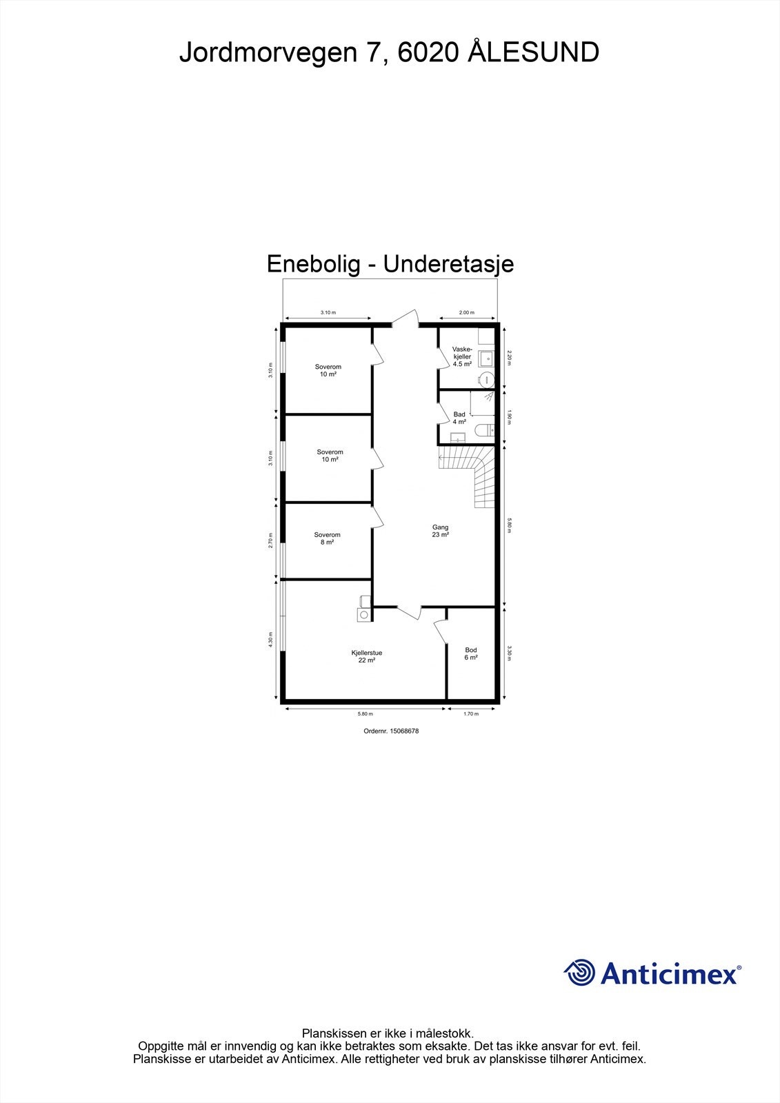 Målsatt plantegning underetasje Galleribilde