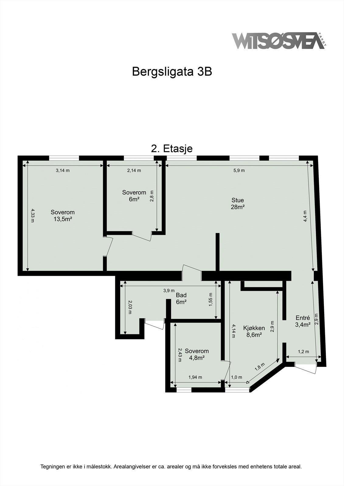 Planskisse Bergsligata 3B - Snr 4. Andre etasje. Galleribilde