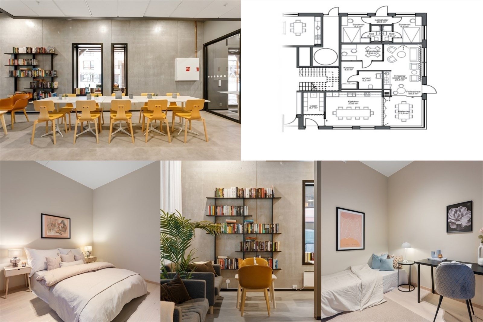 Delingsfunksjoner i hus B: Gjesterom, kontor, felles terrasse mv. 2026. Galleribilde