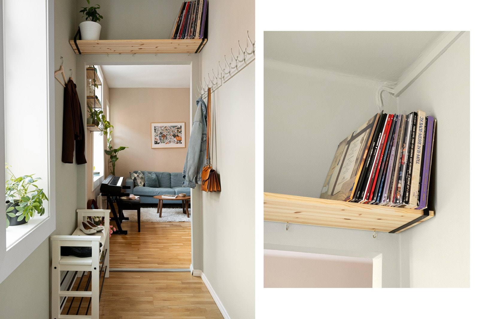 Lys og åpen entré med praktisk oppbevaring under den gode takhøyden på ca 2,7 meter. Galleribilde