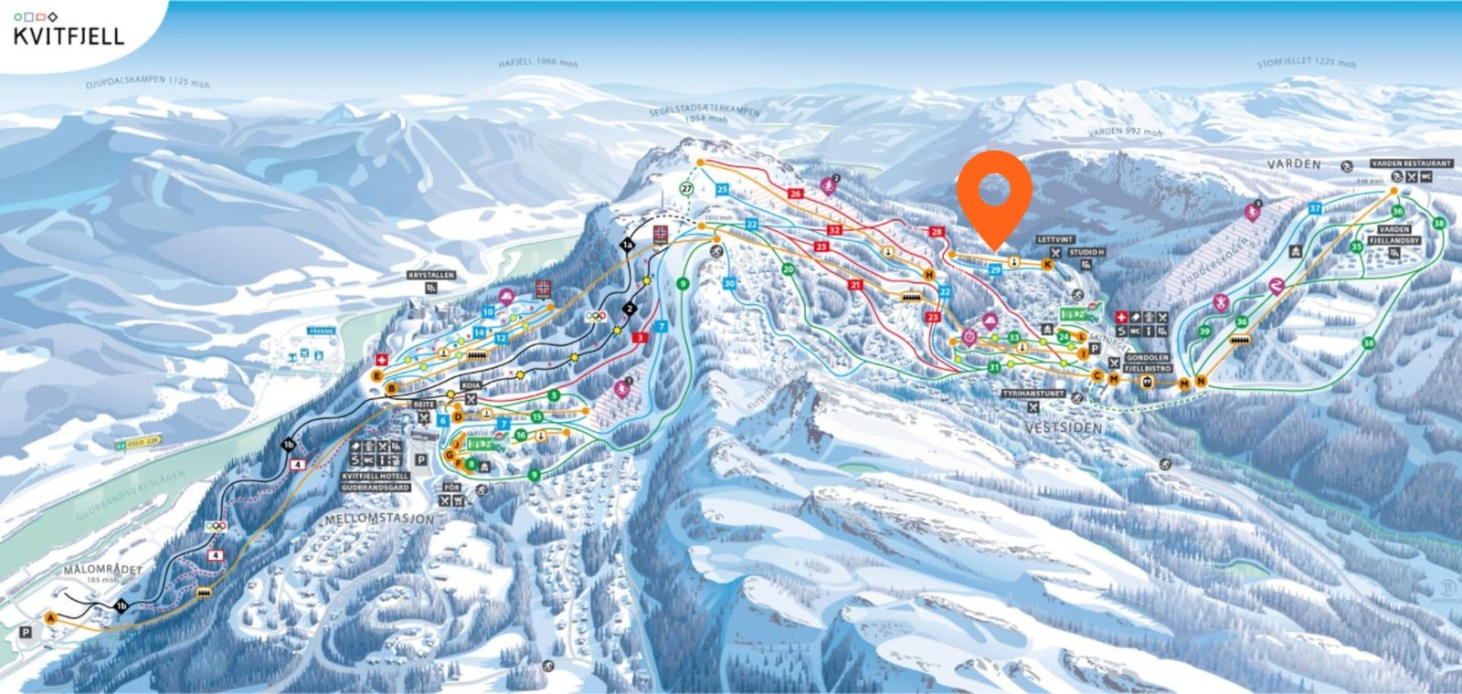 Kart over alpinanlegget med tomteområdet markert Galleribilde