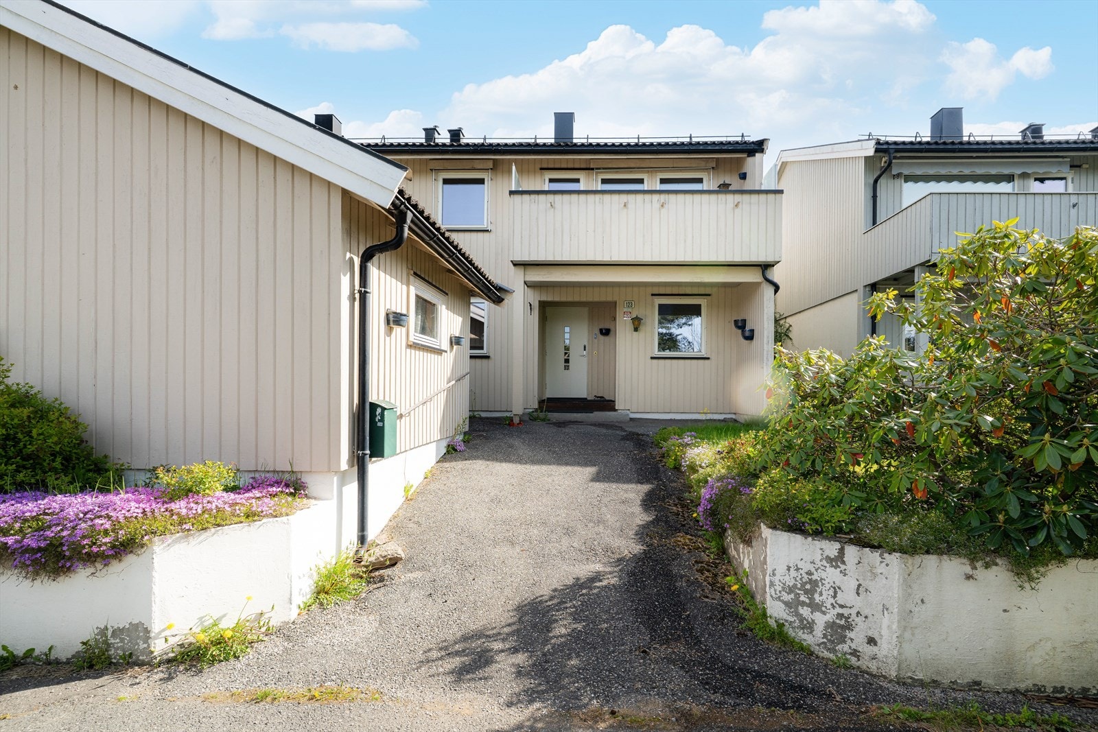 Romslig og lys halvpart av vertikaldelt tomannsbolig med underetasje og hovedetasje. I tillegg er det oppført en utvendig bod ved inngangspartiet, som deles med nabo, hvor de har hver sin tilkomst. Galleribilde