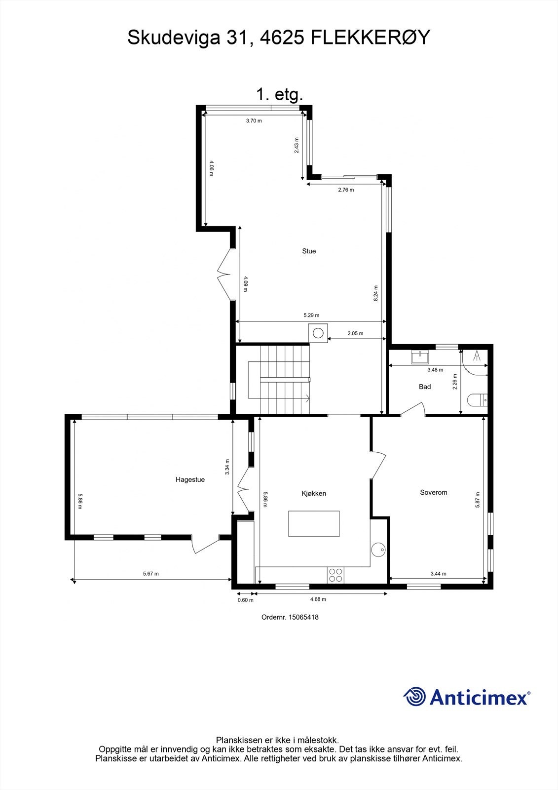 1.Etasje - 2D plantegning med mål Galleribilde