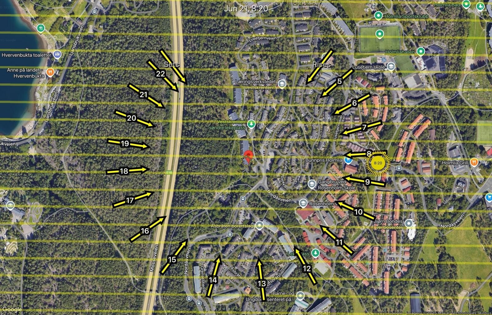 Soldiagram pr 21. juni. Kveldssolen kan nytes på den romslige balkongen. Galleribilde