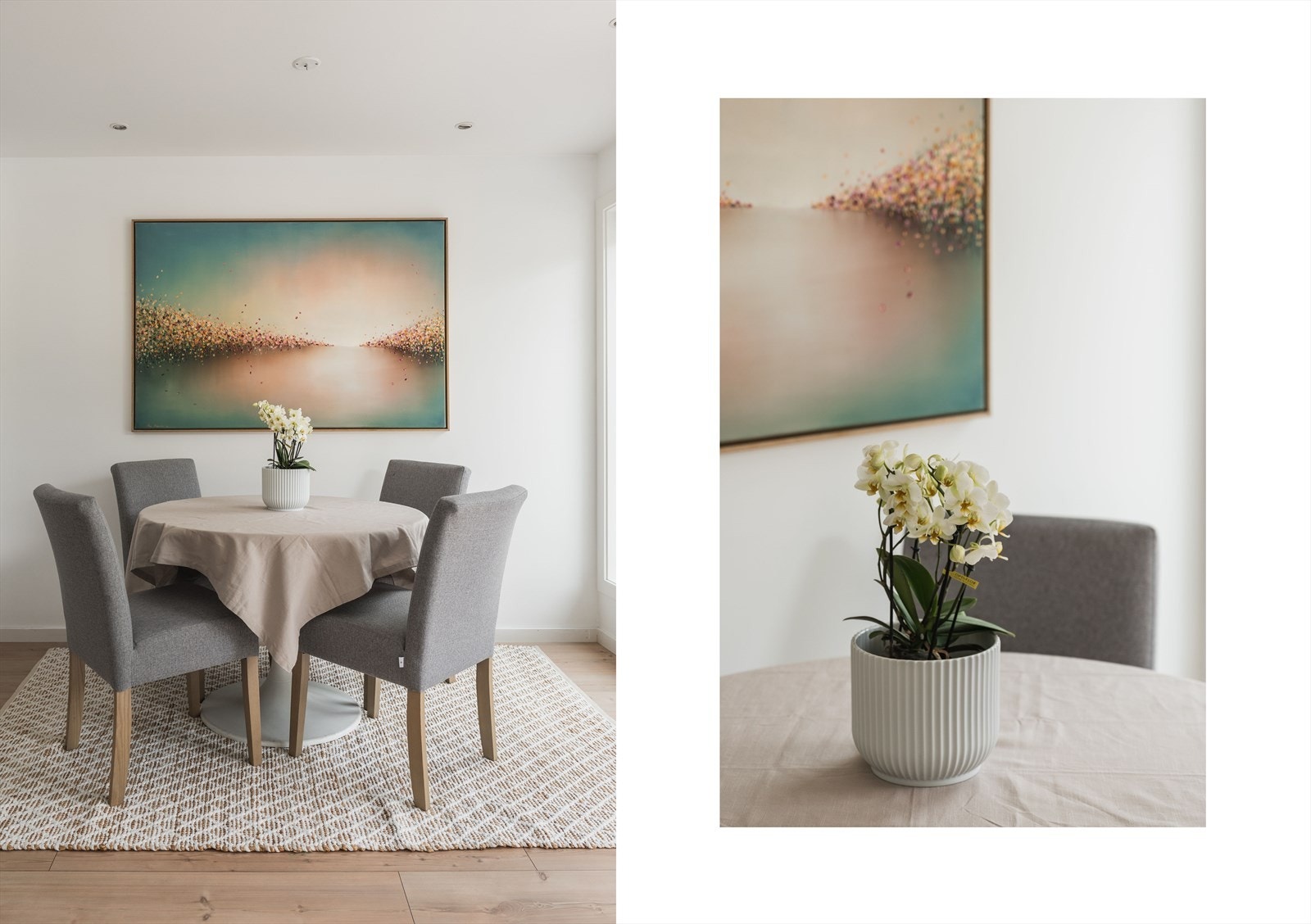 Det er gulvvarme i hele førsteetasje med varmefolie og med varmekabel i gulv på vaskerommet. Galleribilde