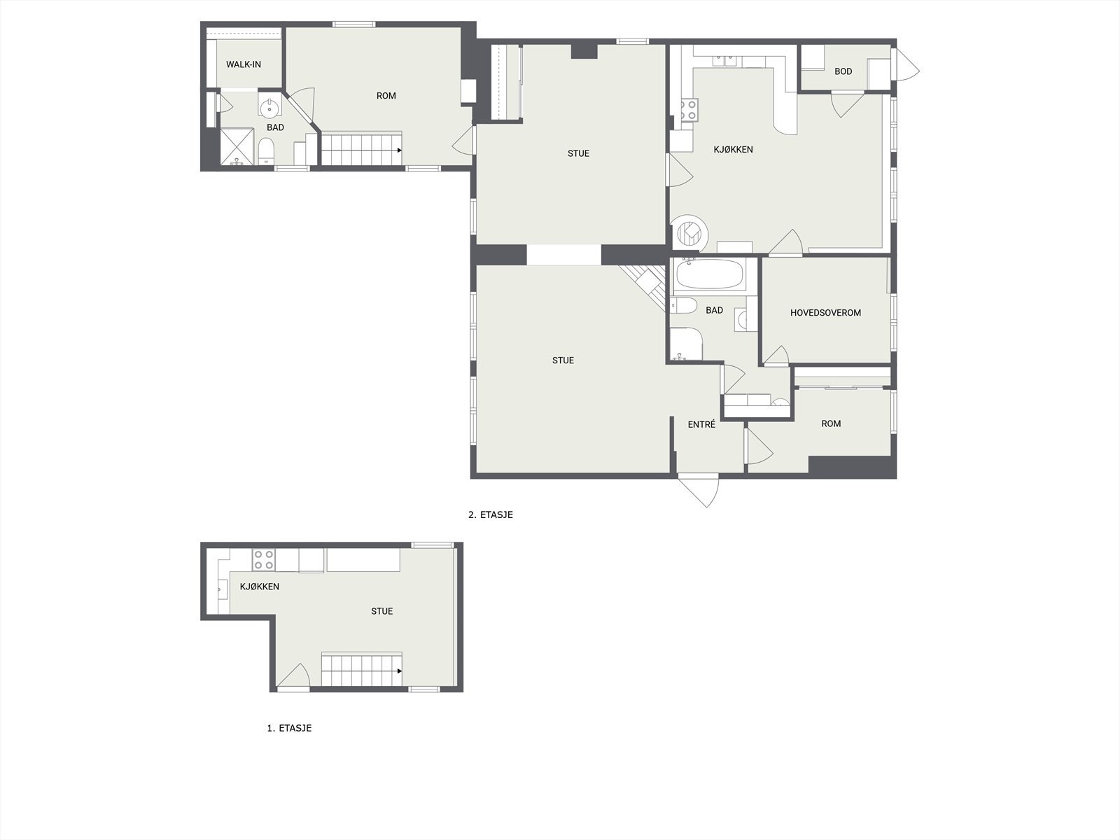 Plantegning hoveddel og tilleggsdel. Galleribilde