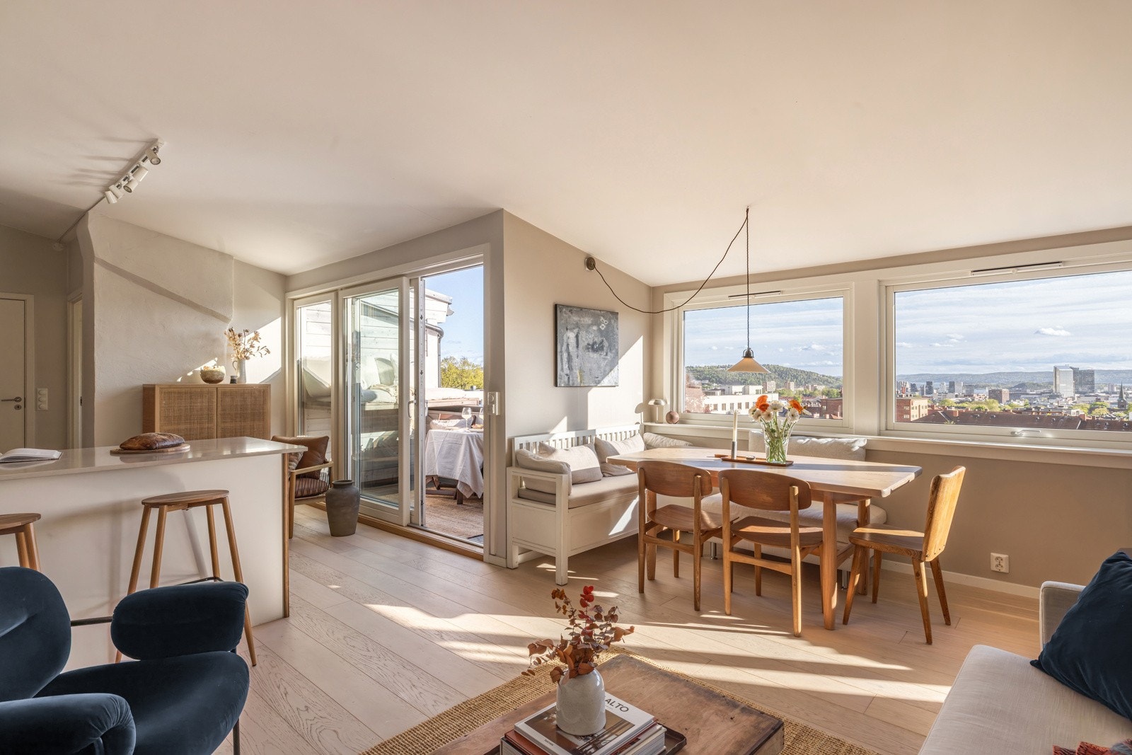 En påkostet og lekker 4-roms toppleilighet med fantastisk panoramautsikt over Rodeløkka kolonihave, "hele" Oslo og fjorden. Galleribilde