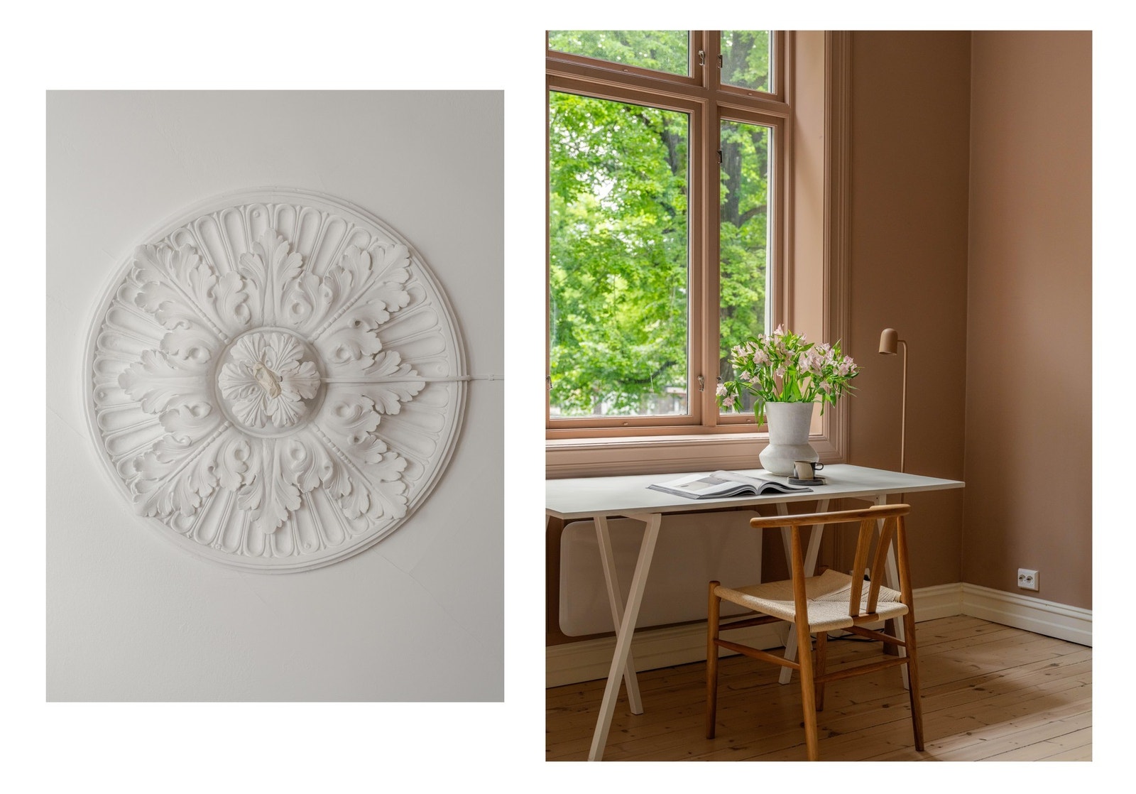 Klassiske detaljer er gjennomgående for hele leiligheten. Galleribilde