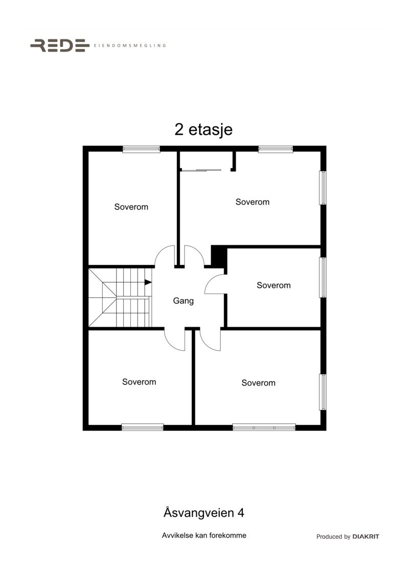 Videre kan vi bevege oss opp i boligens loftsetasje. Ta en titt på planløsningen før du klikker deg videre. Galleribilde
