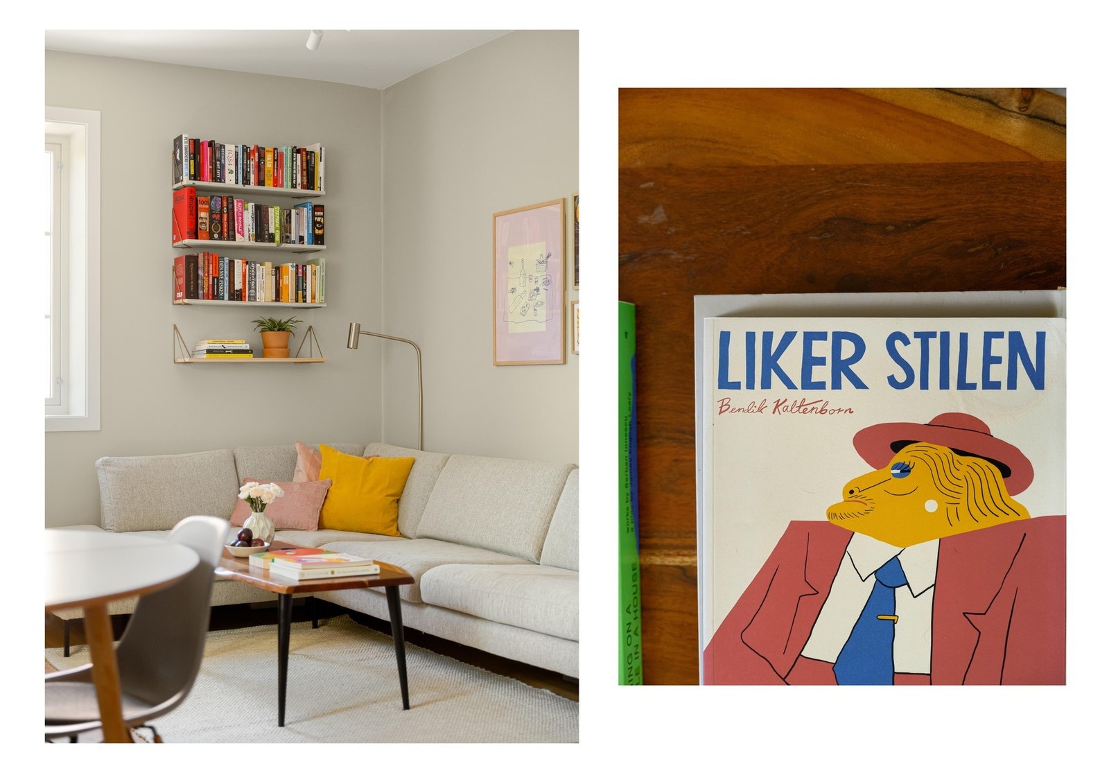 Stuen er i dag innredet med større sofagruppe med salongbord. Galleribilde