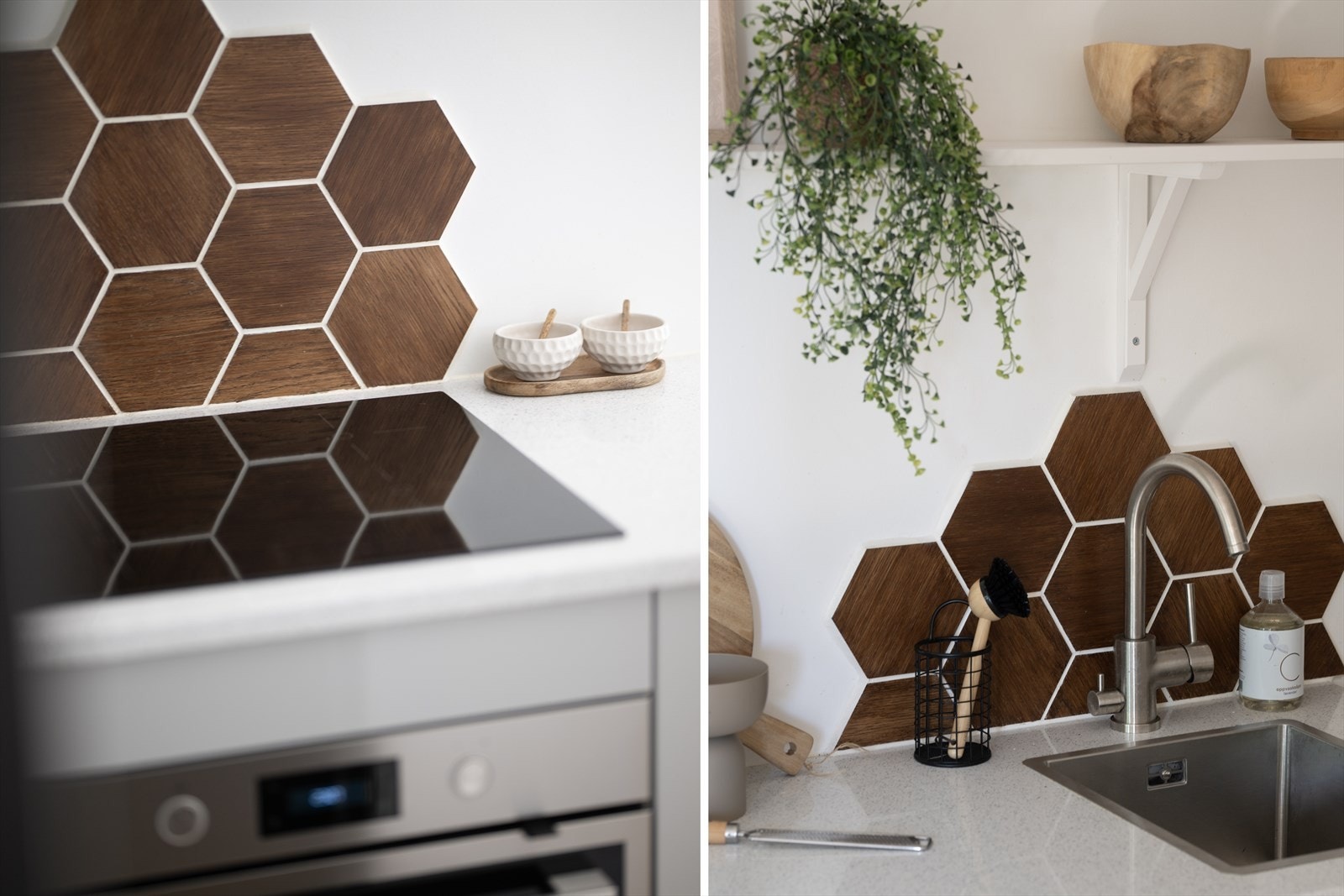 Flere smakfulle detaljer, med bl.a. stilren benkeplate i stein Galleribilde