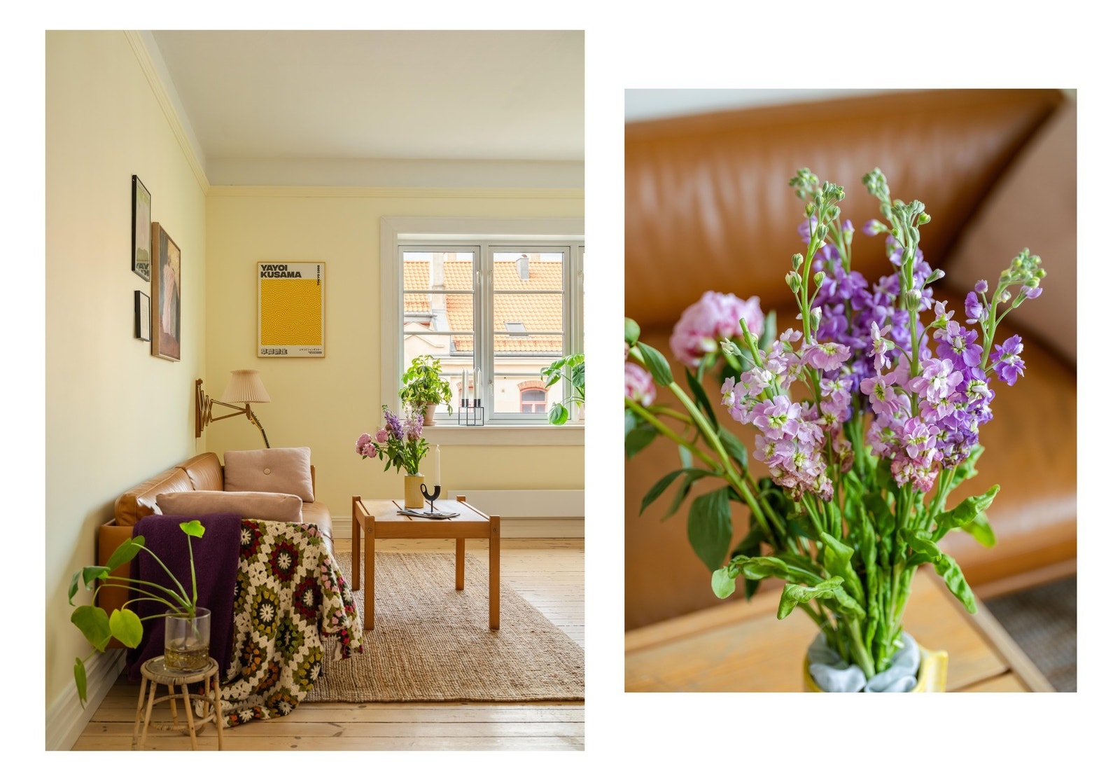 Stuen er malt i lyse og livlige fargetoner. For det er nettopp det du blir her - livlig og glad! Galleribilde