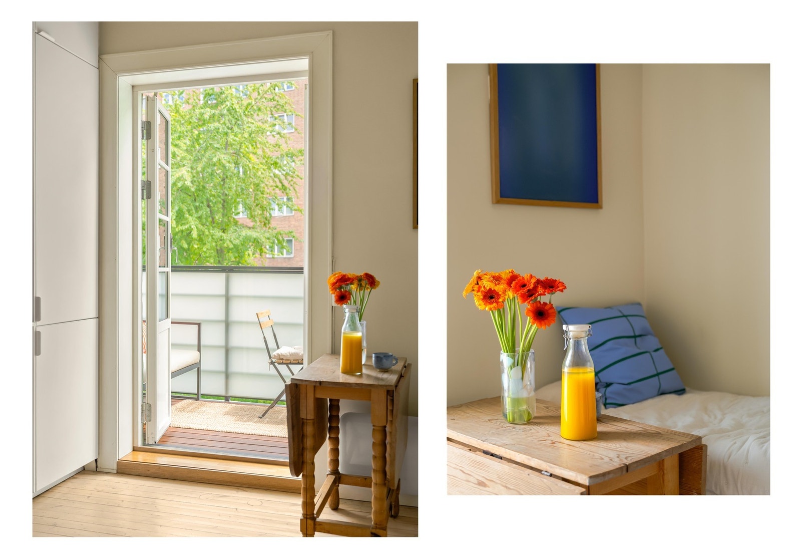 Fra kjøkkenet finner vi leilighetens balkong. Vi tar turen ut! Galleribilde