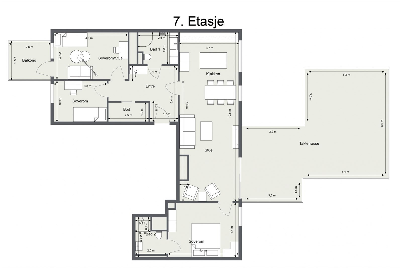 God arealutnyttelse med store romslige rom. Galleribilde