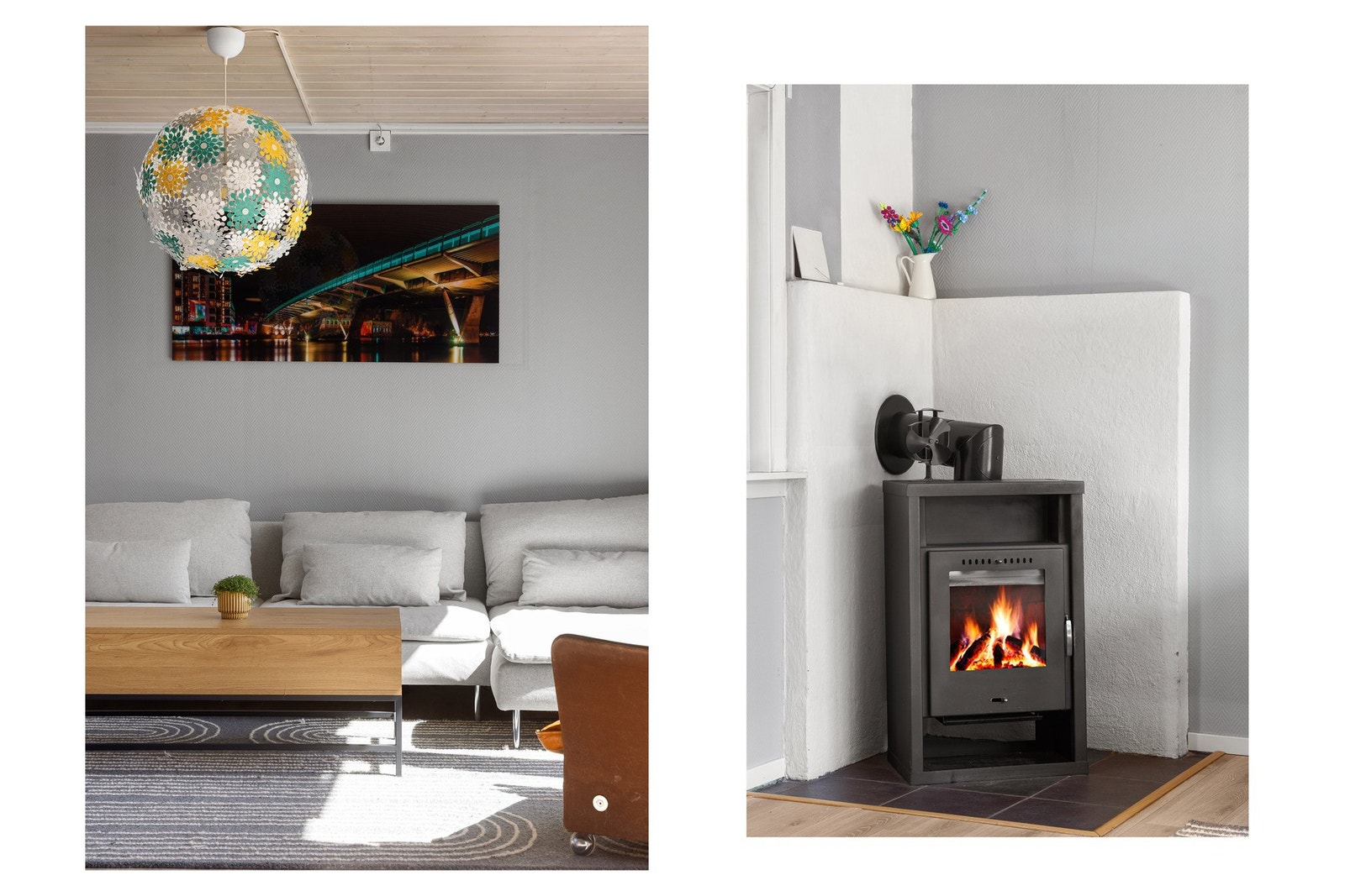 Pent Ildsted plassert i hjøre i stuen Galleribilde