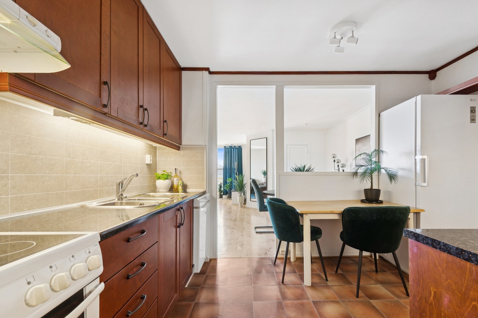 Avtrekksvifte over komfyrplass og tilrettelagt for oppvaskmaskin. Galleribilde