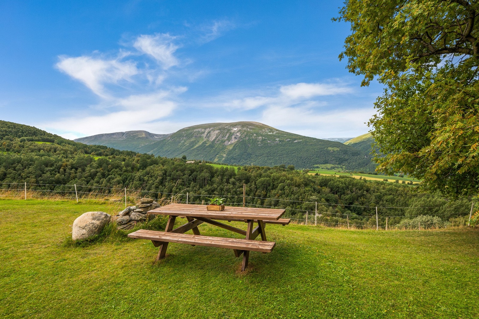Idyllisk sitteplass med morgensol og nydelig utsikt. Galleribilde