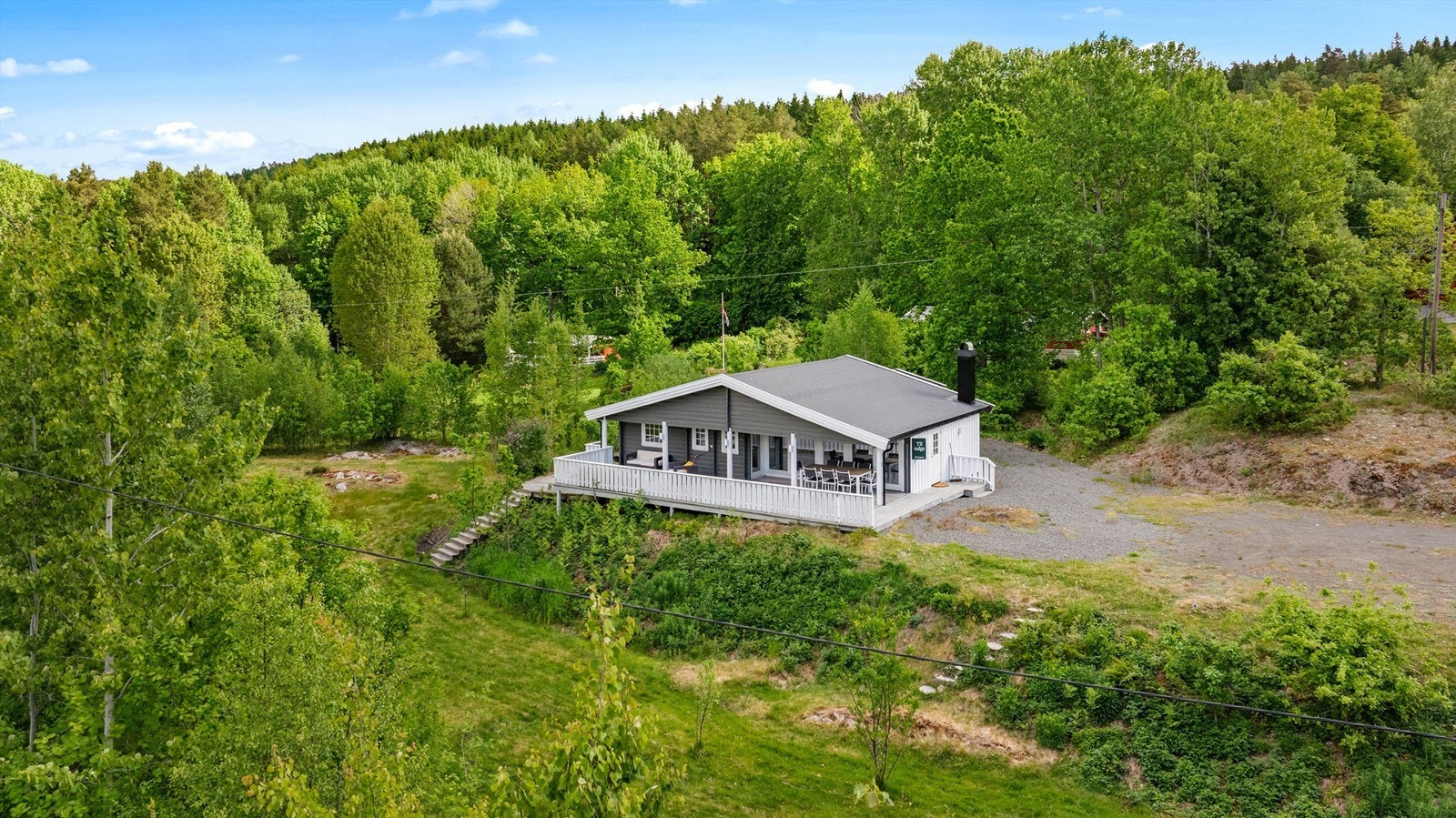 Hytta har en stor eiet tomt på 3.972 kvm. Tomten er delvis opparbeidet med gruset gårdsplass, stort hage areal og naturtomt. Den nedre delen av tomten består for det meste av areal med gress, så her er det rikelig med lekeareal. Galleribilde