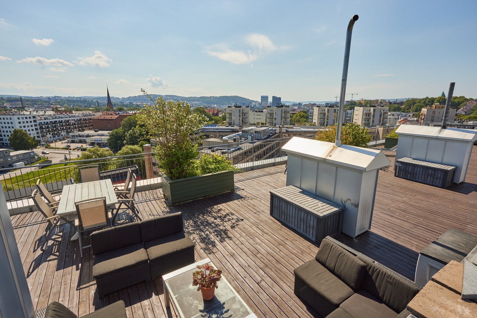 Takterrassen er oppdelt i ulike soner og har flere sittegrupper. Galleribilde