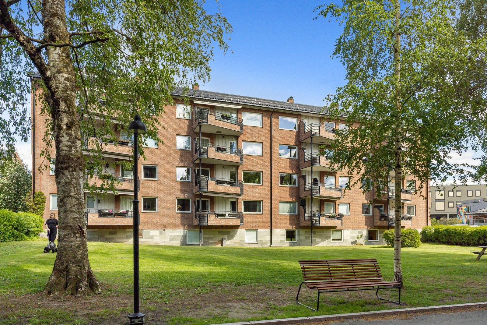 Opparbeidet tomt med store plenarealer, diverse beplantninger og busker Galleribilde