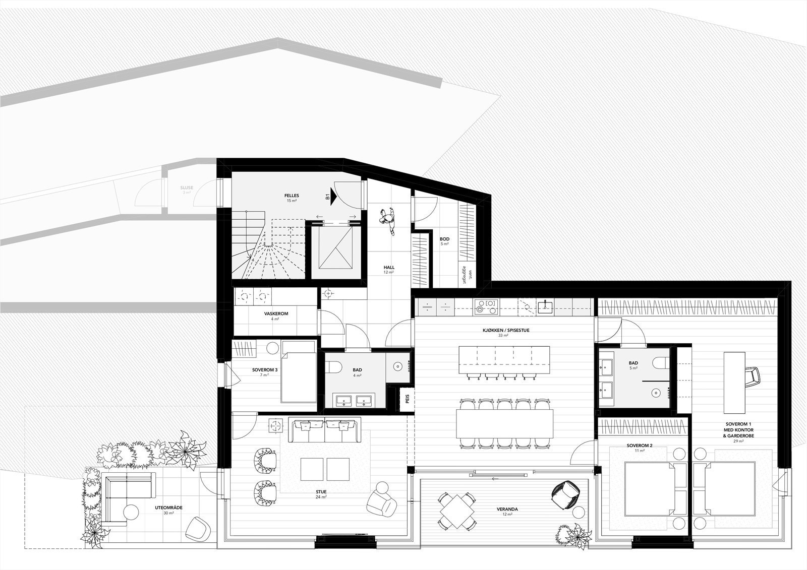 Plantegning. Leiligheten går over hele etasjen Galleribilde